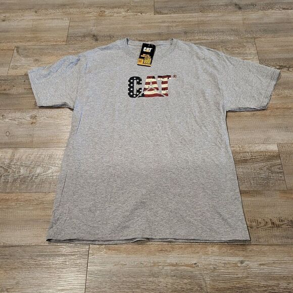 NEW CAT American Flag Logo Graphic Tee Shirt New With Tags Men's Size Large - Picture 1 of 6